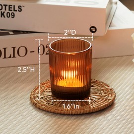 Homemory 12 Pcs Glass Votive Candle Holders, Amber Tealight Candle Holder, Vintage Candle Holders Bulk for Table Centerpieces, Christmas, Baby Shower, Birthday, Wedding, Party