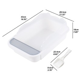 Open Top Cat Litter Box with Scoop, Anti-Splashing High Side Plastic Cat Litter Tray, White