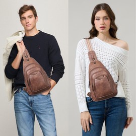 Leresas 10L Crossbody Sling Bag for Women Men Anti Theft Cross Body Fanny Pack Belt Bag Purse Gifts for Women Faux Leather, Brown