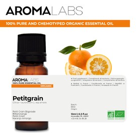 BIO - PETITGRAIN Essential Oil - 10mL - 100% Pure, Natural, Chemotyped and AB Certified - AROMA LABS (French Brand)