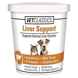 Vet Classics Liver Support Pet Health Supplement for Dogs, Cats – Liver Functions – B-Vitamins, Glutathione, Milk Thistle – Soft Tablets, Chews – 60 Chewable Tablets