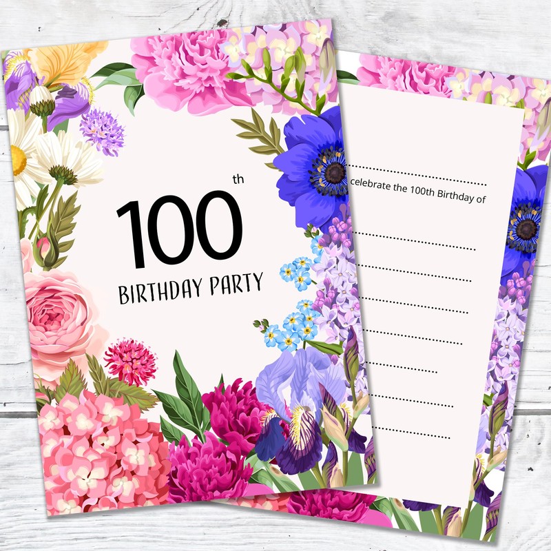Olivia Samuel 20 x 100th Floral Birthday Party Invitations –