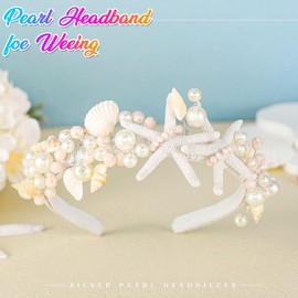 Zoestar Starfish Headband Pearl Bridal Headpiece Shell Beads Headband Beach Wedding Hair Accessories for Women