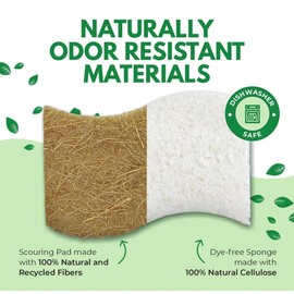 6 Pack Natural Kitchen Sponges, Compostable Cellulose and Coconut Scrubbers, Eco-Friendly Biodegradable Kitchen Scrubbers for Diswashing & cleaning, Quick Drying Dish Sponges