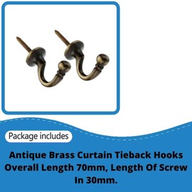 Generic Antique Brass Curtain Tie Back Hooks, Pack of 2