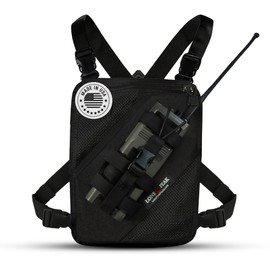Lone Peak Black Mesh Radio Chest Harness w/Smartphone Pocket (9.5” X 8”)- Secure Fit Search and Rescue Gear - Universal Outdoor Tactical Walkie Talkie Harness - Radio Chest Pack for EMS - Made in USA