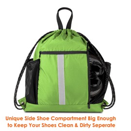 BeeGreen Royal Blue Drawstring Backpack Bag with Shoe Compartment X-Large Black Gym Sports String Cinch Backpack Athletic Sackpack with Front Inside Zipper Pockets and Mesh Water Bottle Holders for Women Men