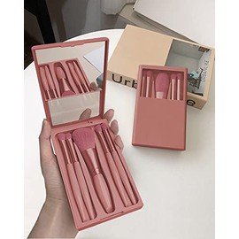 Travel Size Makeup Brushes Set, Easy-taken Mini Makeup Brush Set with Case and Mirror, Small Complete Function Cosmetic Brushes Kit Perfect for On The Go (Red)