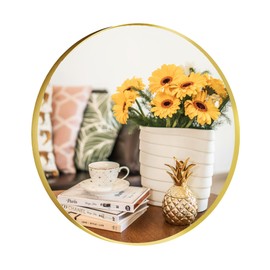 Umzodo Gold Circle Wall Mirror 12 inch, Brushed Gold Round Bathroom Mirror for Vanity, Living Room, Entryway, Hallway，Home Decor