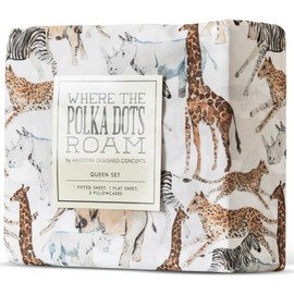 Where The Polka Dots Roam Safari Animals Full Bedsheet Set for Kids - Jungle Adventure Bedding for Explorers, Includes Fitted Sheet, Flat Sheet and Pillowcases - Wildlife Wonders Decor for Boys Room