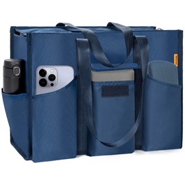 IBVIVIC Tote Bag for Women Utility Travel Tote Bags With 8 Exterior & 7 Interior Pockets Zip Top Tote for Teacher Work Blue