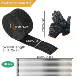 Exhaust Repair Kit, Exhaust Wrap and Exhaust Bandage, 22-Piece Set Includes 5-Meter Tape, 20 Stainless Steel Zip Ties, and Gloves, Ideal for Car Repair, Vehicle Maintenance, and Emergency Fixes