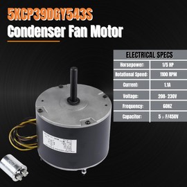 5KCP39DGY543S Condenser Fan Motor, 1/5 HP, 1100RPM, 208-230V, Replacement for Genteq HC37GE219, HC37GE219A, 1191329, 1186447, 5KCP39EGUA11BS, Y7S623C269L, HB38GQ230, Y7S623C269L Mustrod
