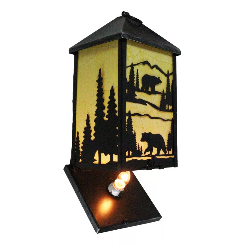 Rustic Black Bear Scenic Forest Mountains Electric Metal Wall Or