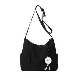 EHDWXVZM 1 black casual crossbody bag, 1 cute hanging decoration, adjustable shoulder straps, simple and large capacity, multifunctional, fashionable shoulder bag for women.
