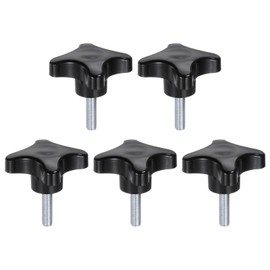 sourcing map 5pcs Star Knobs M8 x 30mm Male Thread Plastic 4-Star Stud Knob Hand Tightening Clamping Screw Replacement Threaded Handle, Black