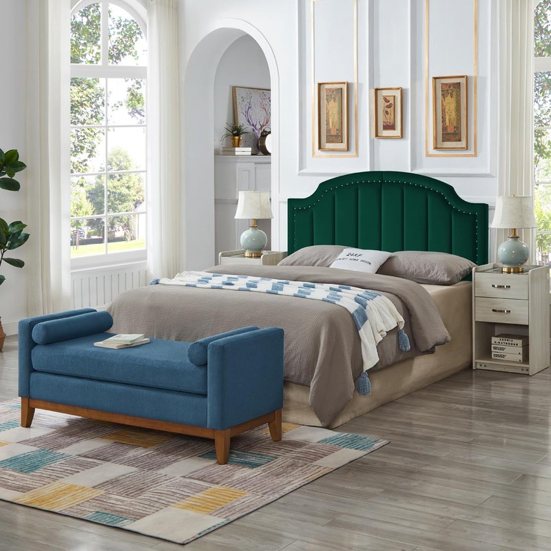 24KF Upholstered Channel Pattern Queen Headboard with Silver Nailhead Trim,