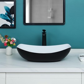 Davivy 22" x 15.7'' Large Matte Black Vessel Sink with Pop Up Drain,Oval Bathroom Vessel Sinks,Ceramic Bathroom Sinks Above Counter,Matte Black and White Vessel Sink for Bathrooms(Large)