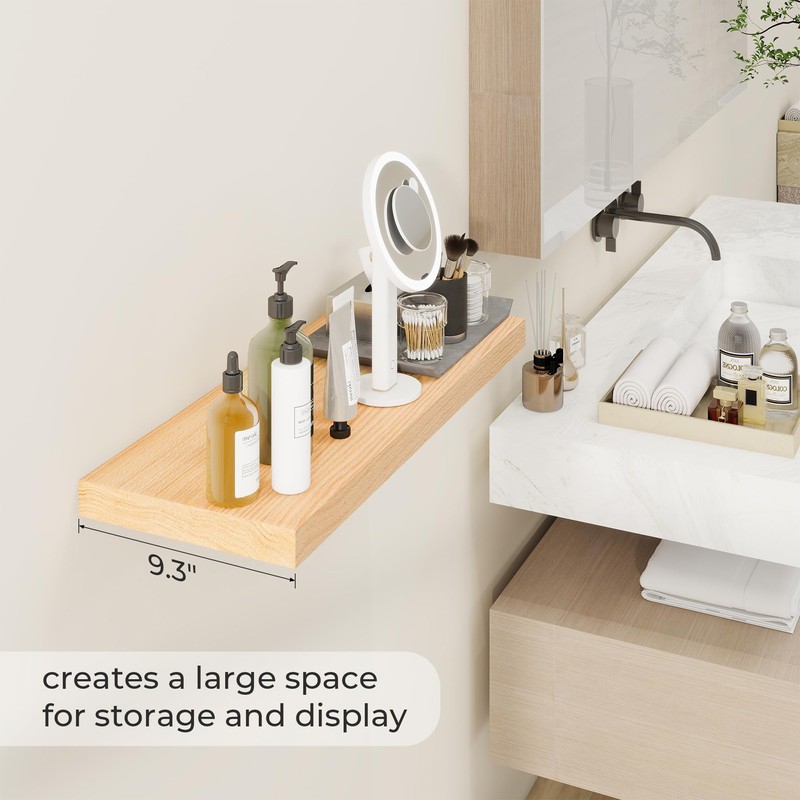 Fun Memories Solid Oak Wood Floating Shelves, 9.3 Inch Deep