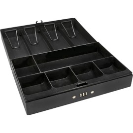 BARSKA 12-Inch Cash Box and 6 Compartment Tray with 4 Bill Holder , Black, Medium