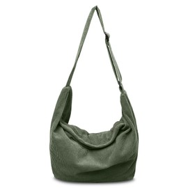 BOZIEE Unisex Corduroy Bag Shoulder Bag Large Women's Shopper Bag Trapeze Fashion Fabric Bag Tote Bag for Everyday / Office / School / Travel, Green