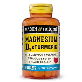 MASON NATURAL Magnesio y vitamina D3 con cúrcuma - Corazón saludable y sistema nervioso, fortalece los huesos y los músculos, mejora la salud de las a