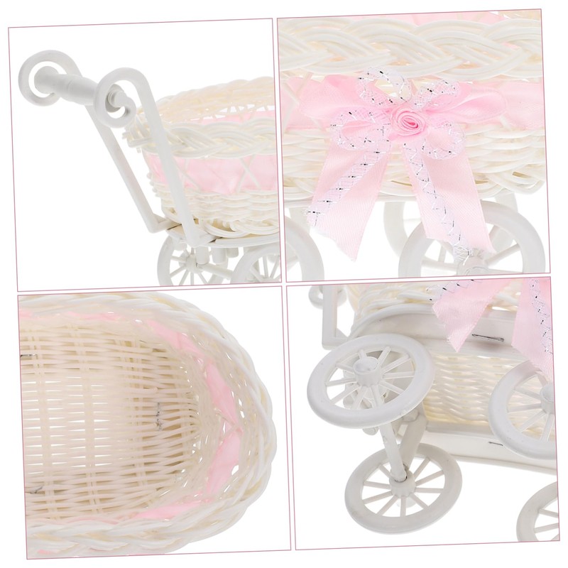 SHOWERORO Imitation Rattan Carriage Candy Basket Mini Woven Flower Holder