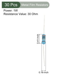 YOKIVE Metal Oxide Film Resistor Fixed Resistors with 1W 1% Tolerance 30 Ohm Axial Good for Crafts Electronic Projects Pack of 30
