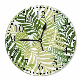 KEEPSUPER Clock Green Palm Tree Leaves Wall Clock 10 Inch Battery Operated Clock Silent Non-Ticking Modern Clocks Decorative for Home Kitchen Living Room Bathroom Office