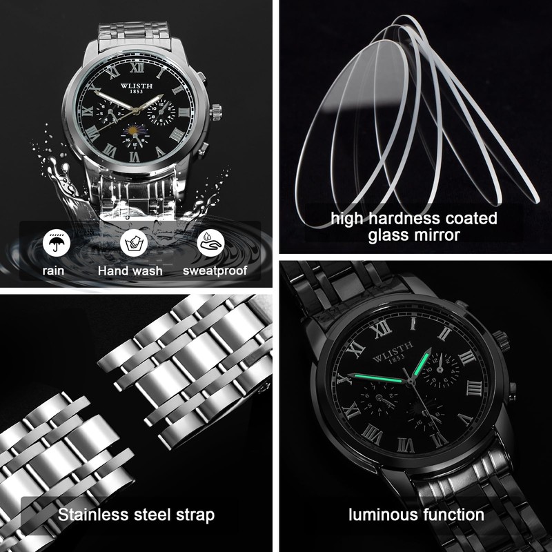 BSTcentelha Mens Faux Leather Quartz Analog Watch Belt Keychain Sunglasses