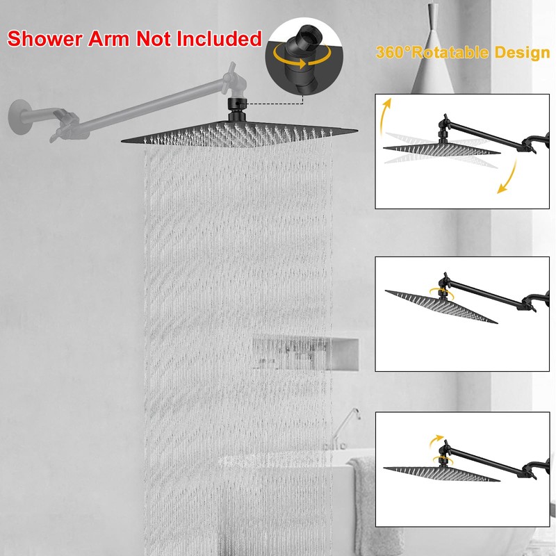 NearMoon Rain Shower Head, High Flow Stainless Steel Square Rainfall