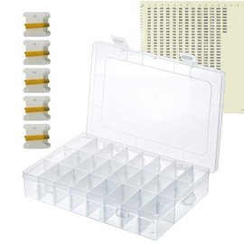 ericotry Embroidery Floss Organizer Box 24 Adjustable Grids with 50pcs Plastic Floss Bobbins and 552 Pcs Floss Number Stickers for Cross Stitch and Sewing Thread Craft DIY Sewing Storage
