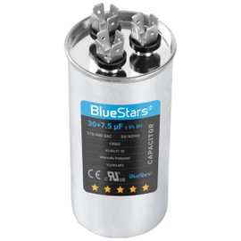 BlueStars 30+7.5 uF ±5% 30/7.5 MFD 370/440 VAC Dual Run Start Round Capacitor 50/60Hz 10000AFC for Condenser Straight Cool or Heat Pump Air Conditioner or AC Motor and Fan Starting