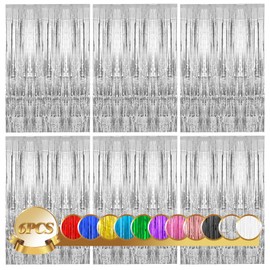 Daity Tinsel Curtains Glitter, 6 Pieces Glitter Curtain Fringe 1 m x 2 m, Foil Fringe Curtain for Birthdays, Festivals, Party, Stage Decoration