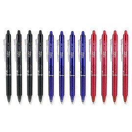 Pilot FriXion Clicker Retractable Erasable Gel Pens, Fine, Red, Blue, Black, 12 Pens