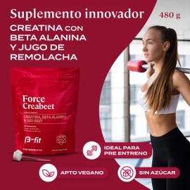 B-FIT B Creabeet - Creatina Monohidratada Pura en Polvo - Sabor Red Beet - 60 Servicios 480 gr - 2 Meses de Suministro - Pre Entreno Ideal Pre...     