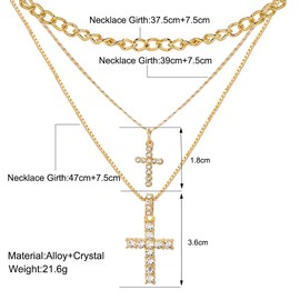 Rrdaily Layered Cross Necklace for Women Men,14K Gold Double Rhinestone Cross Choker Thin Chains Collar Necklace Fashion Catholic Christian Jewelry Gifts (Gold)