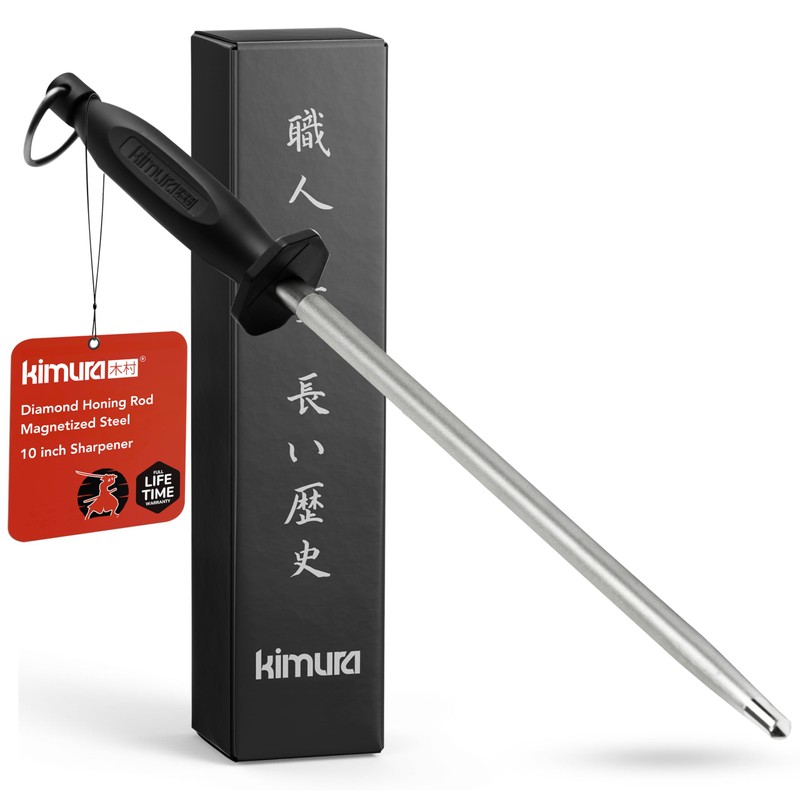 Kimura Professional Diamond Honing Steel, 10 inch Honing Rod, Diamond