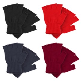 Yolev 4 Pairs Winter Fingerless Gloves for Men and Women Warm Stretchy Knitted Half Finger Gloves Thermal Fingerless Gloves Womens Mittens for Typing Working, Running, Biking, and Driving