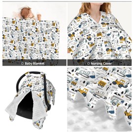 Muishi Cars Truck Tractor Baby Car Seat Canopy Nursing Cover for Newborn Car Seat Breastfeeding Covers Blanket Newborn Shower Gift