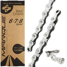 MARQUE 6/7/8 Speed Bike Chain - Bicycle Chain for Road & Mountain Bike, Quick Link Included for Easy Installation, 1/2 x 3/32 inch, 116 Links - MTB Chains Replacement (1 Set, 6/7/8 Speed Chain)