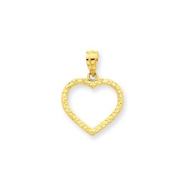 Wishing for Claudia 14k Yellow Gold Polished & Textured Cut-out Heart Charm Pendant 0.83 Inch