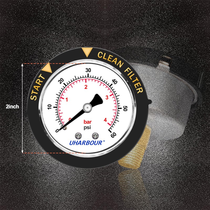 Pool Filter Pressure Gauge Water Proof 60psi 1/4" NPT Back