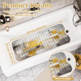 KINUUIS Bath Tub Mat Non Slip, Abstract Non Slip Bath Mat for Shower, Large Washable Shower mats for Showers with Drain Holes and Suction Cups,40 X 16 Inch (Yellow Grey Watercolor)
