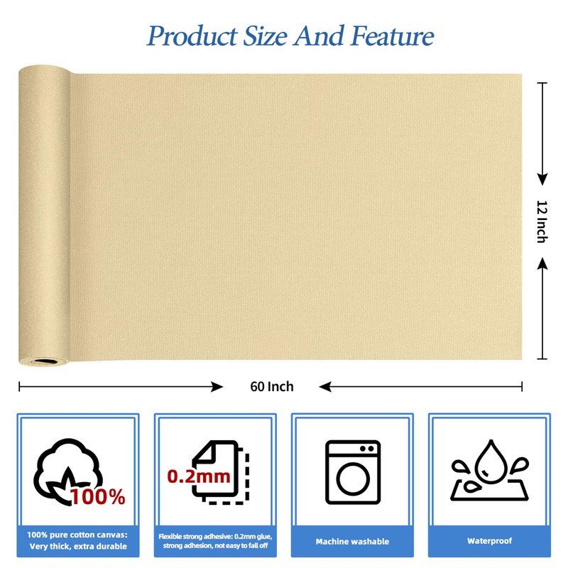 KING MOUNTAIN Canvas Iron on Patch,12"×60",Waterproof 100% Cotton Fabric Repair