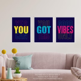 Wee Blue Coo Pack of 3 A4 Good Vibes You Got This Yes You Can Colourful Neon Typography Motivational Unframed Wall Art Living Room Prints Set