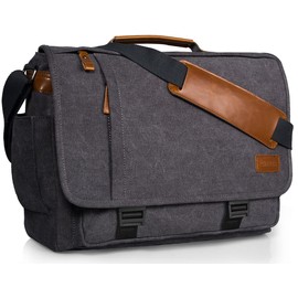 ESTARER Men Messenger Bag 17-17.3 Inch Laptop Bag Water-resistant Canvas Computer Shoulder Bag Briefcase for Work College Travel, Grey