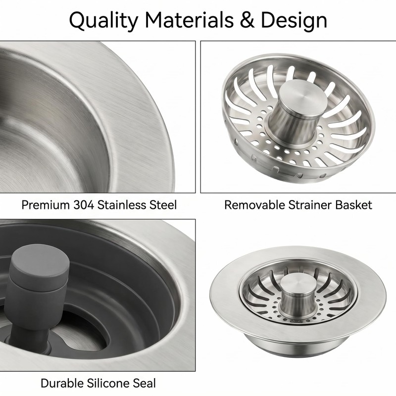 EclatFlax Kitchen Sink Stopper, 3-in-1 304 Stainless Steel Sink Drain