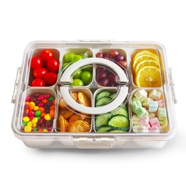 OIIVPWUL Snackle Box Container,Divided Serving Tray with Lid and Handle,Portable Snackle Box,8 Compartment Snackle Box Container,Transparent Storage Box for Fruits,Vegetables, Candies