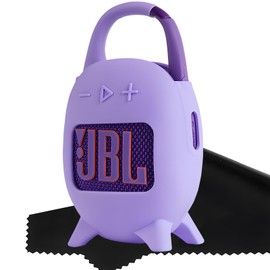Ziseyoru Silicone Cover Case Set Compatible with JBL Clip 5 Ultra Portable Speaker, with Microfiber Cleaning Cloth and 2-in-1 Soft Skin for JBL Clip 5 Accessories Speaker Stand Up Holder (Purple)